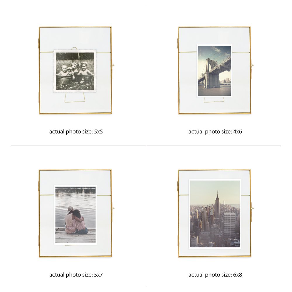 Isaac Jacobs Vintage Style Brass and Glass, Metal Floating Picture Frame with Locket Closure, for Photos, Art, &amp; More, Tabletop Display