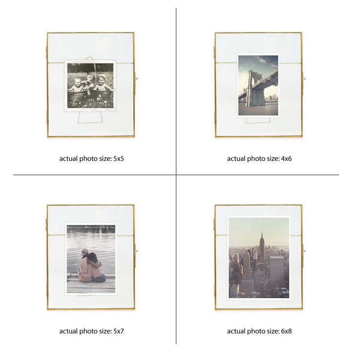 Isaac Jacobs Vintage Style Brass and Glass, Metal Floating Picture Frame with Locket Closure, for Photos, Art, &amp; More, Tabletop Display