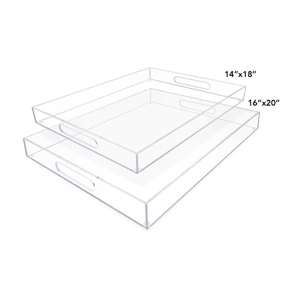 Isaac Jacobs Clear Acrylic Serving Tray with Cutout Handles, Spill-Proof, Stackable Organizer, Space-Saver, Food &amp; Drinks Server, Indoors/Outdoors, Lucite Storage Décor &amp; More
