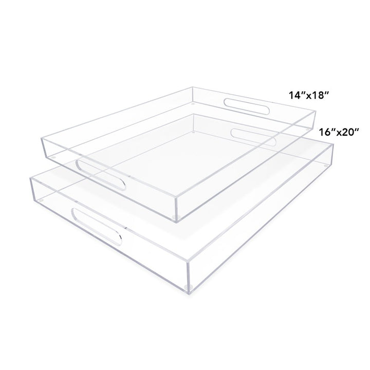 Isaac Jacobs Clear Acrylic Serving Tray with Cutout Handles, Spill-Proof, Stackable Organizer, Space-Saver, Food &amp; Drinks Server, Indoors/Outdoors, Lucite Storage Décor &amp; More