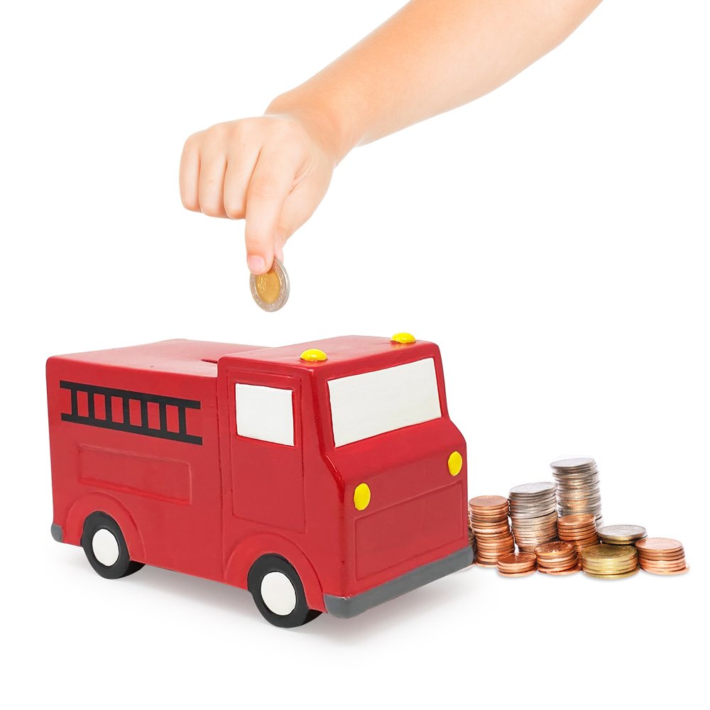 Isaac Jacobs Ceramic Vehicle Coin Bank for Kids, Great for Gifts, Home Décor, Money Saving Piggy Bank for Boys and Girls