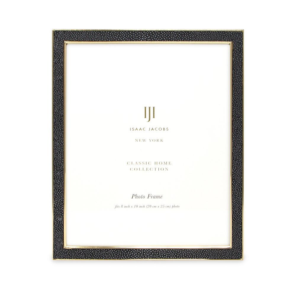 Isaac Jacobs Leather with Metal (Vertical &amp; Horizontal) Picture Frame, Shagreen Border w/ Black Fabric Easel, Wall-Mountable, Made For Tabletop, Photo Gallery