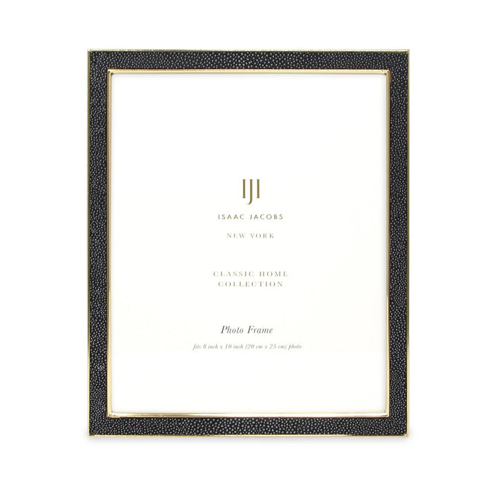 Isaac Jacobs Leather with Metal (Vertical &amp; Horizontal) Picture Frame, Shagreen Border w/ Black Fabric Easel, Wall-Mountable, Made For Tabletop, Photo Gallery