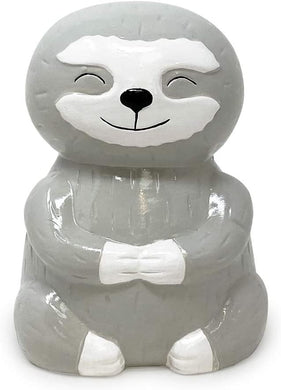 Isaac Jacobs Ceramic Sloth Money Bank, Cute Piggy Bank for Kids and Adults, Sloth Lovers Gift, Animal and Adventure Room Décor for Boys & Girls, Happy Sloth Cartoon Animal Decorative Coin Bank (Gray)