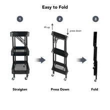 Isaac Jacobs 3-Tier Rolling Cart, Foldable Mobile Storage Organizer with Caster Wheels, Lightweight Multi-Purpose Metal Utility Cart for Office, Kitchen, Bathroom, Bedroom