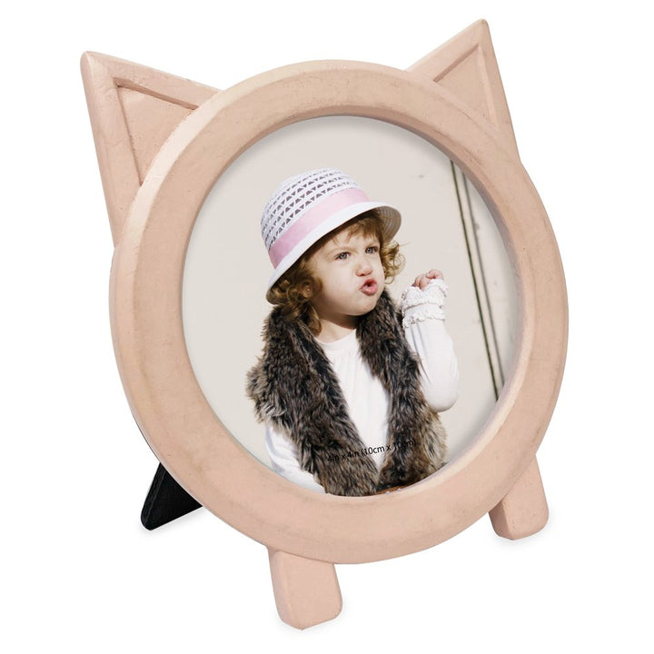 Isaac Jacobs Round Resin Sentiment Cat Picture Frame with Ears, Photo Tabletop &amp; Wall Display Hanging Display &amp; Home Décor