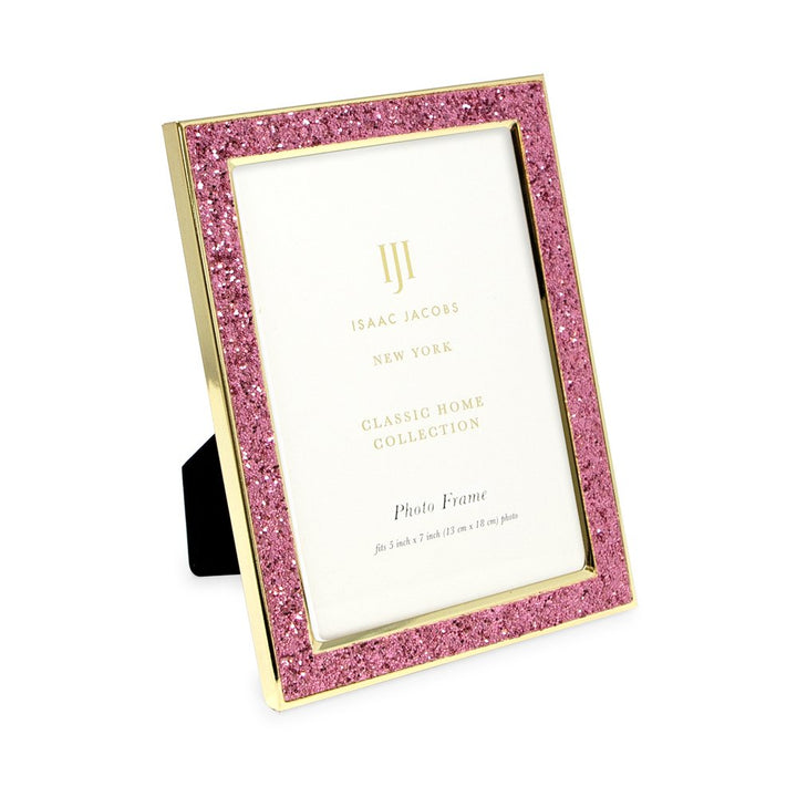 Isaac Jacobs Metal Glitter (Vertical &amp; Horizontal) Picture Frame, with Black Fabric Easel, Wall-Mountable, Made for Tabletop, Counterspace, Shelf and Desk
