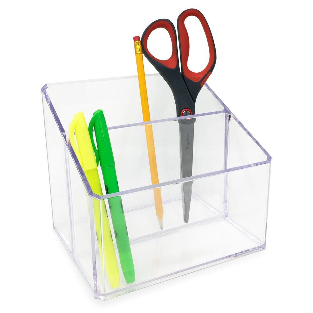 Isaac Jacobs Clear Acrylic Organizer, Remote Holder &amp; Multi-Functional Makeup, Brush, Pen &amp; Pencil Storage Solution, for The Home, Bathroom, Office, Child’s Desk