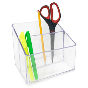 Isaac Jacobs Clear Acrylic Organizer, Remote Holder & Multi-Functional Makeup, Brush, Pen & Pencil Storage Solution, for The Home, Bathroom, Office, Child’s Desk