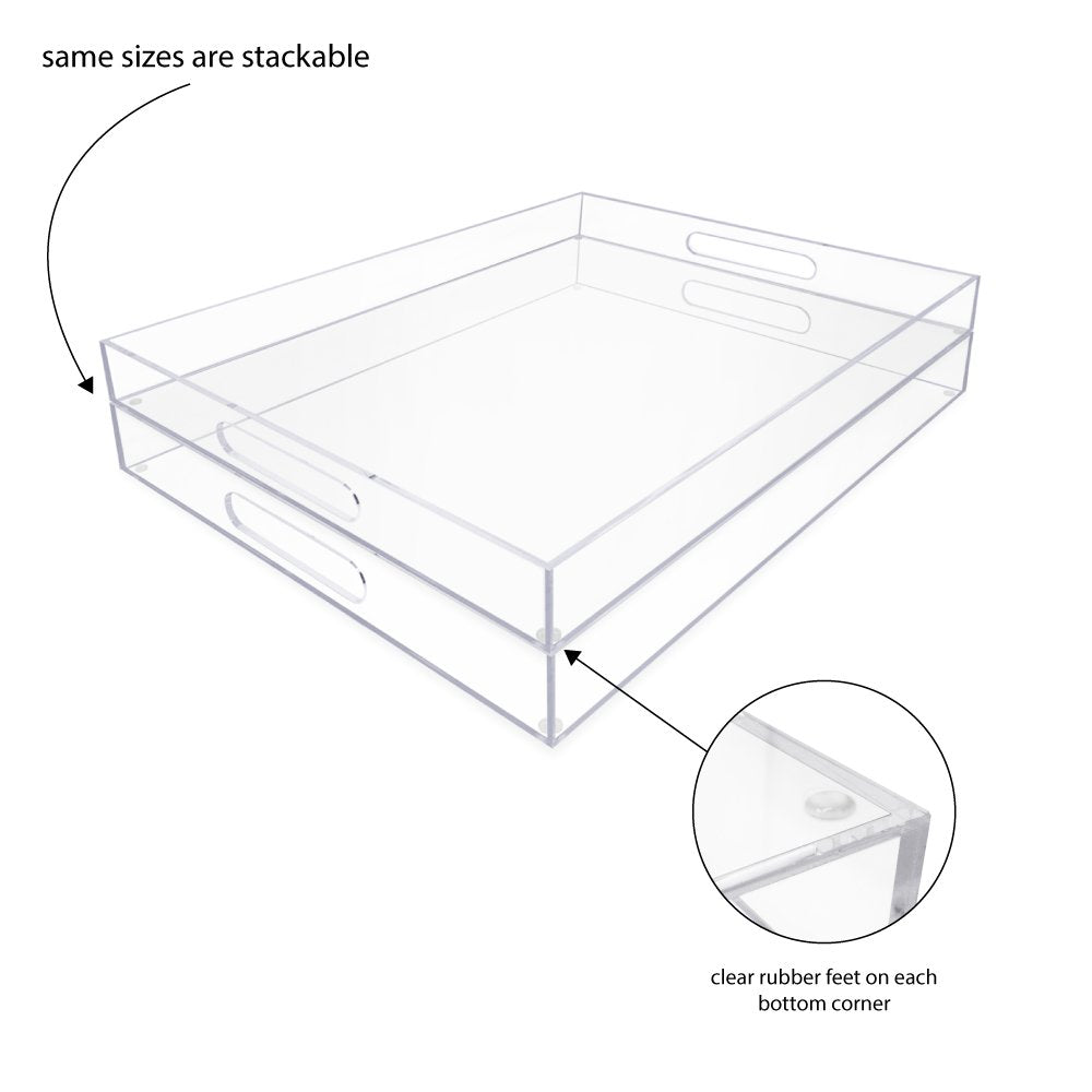 Isaac Jacobs Clear Acrylic Serving Tray with Cutout Handles, Spill-Proof, Stackable Organizer, Space-Saver, Food &amp; Drinks Server, Indoors/Outdoors, Lucite Storage Décor &amp; More