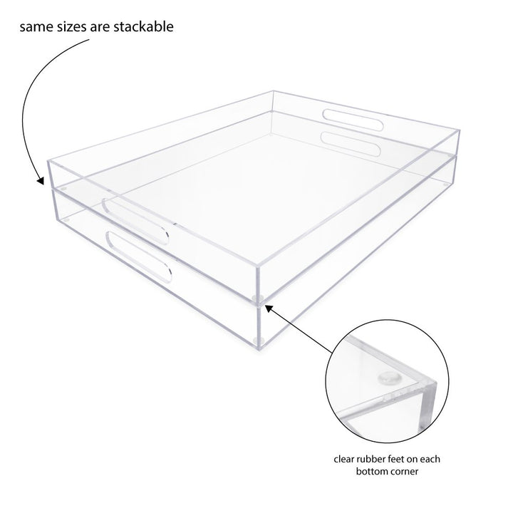 Isaac Jacobs Clear Acrylic Serving Tray with Cutout Handles, Spill-Proof, Stackable Organizer, Space-Saver, Food &amp; Drinks Server, Indoors/Outdoors, Lucite Storage Décor &amp; More