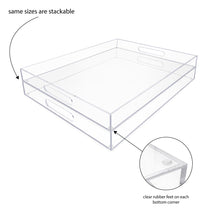 Isaac Jacobs Clear Acrylic Serving Tray with Cutout Handles, Spill-Proof, Stackable Organizer, Space-Saver, Food & Drinks Server, Indoors/Outdoors, Lucite Storage Décor & More