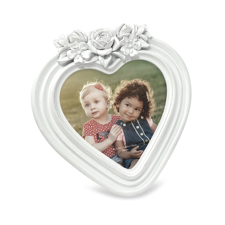 Isaac Jacobs 4x4 Heart-Shaped Resin Picture Frame with Rose Design, Decorative Photo Frame, Tabletop &amp; Wall Display, Hanging Display &amp; Home Décor