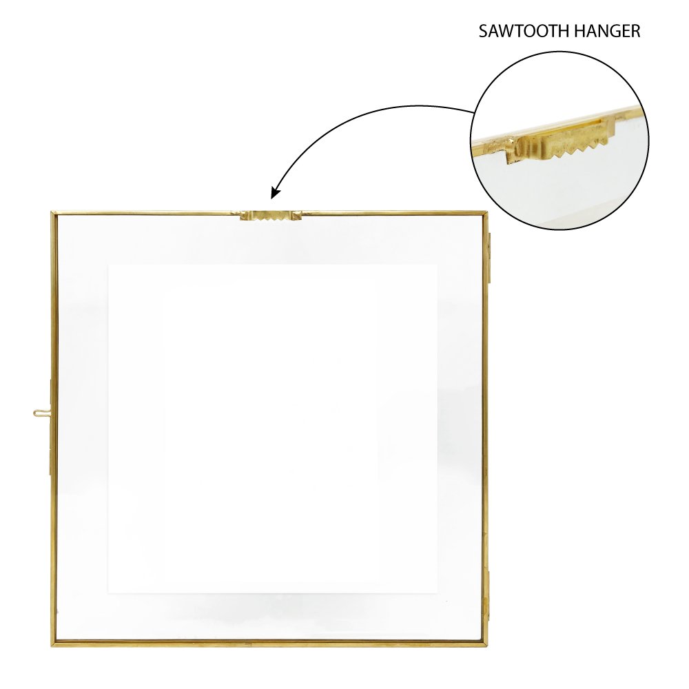 Isaac Jacobs Vintage Style Brass and Glass Hanging Picture Frame, Wall-Mountable, Floating Picture Frame w/ Locket Closure, for Photos, Wall Décor, Art, &amp; More