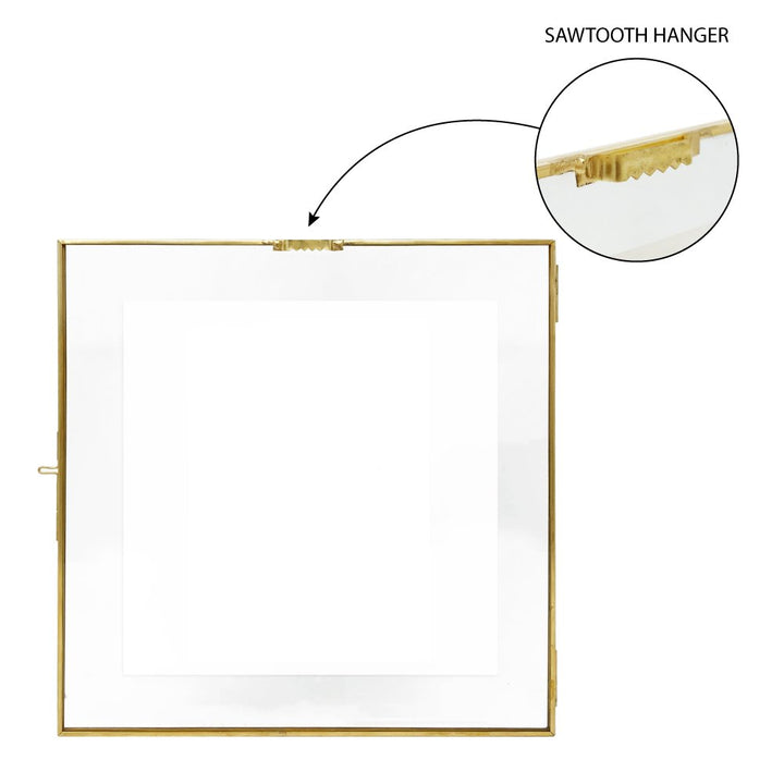 Isaac Jacobs Vintage Style Brass and Glass Hanging Picture Frame, Wall-Mountable, Floating Picture Frame w/ Locket Closure, for Photos, Wall Décor, Art, &amp; More