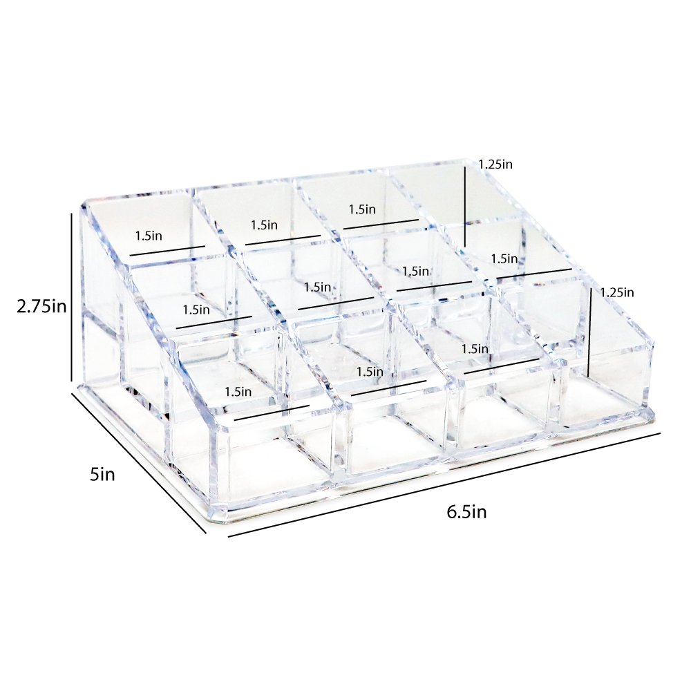 Isaac Jacobs Clear Acrylic Lipstick and Nail Polish Holder, Organizer for Makeup, Essential Oils, Storage Solution, Rack Display