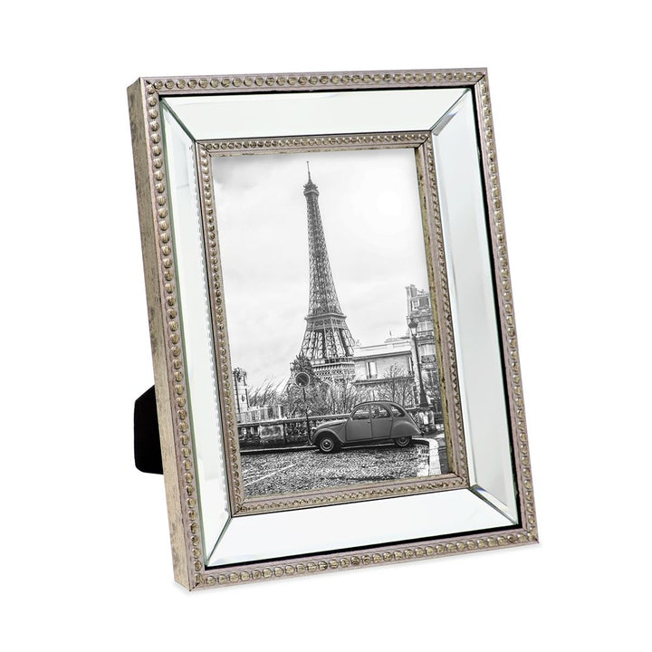 Isaac Jacobs Mirror Bead Picture Frame - Classic Mirrored Frame with Dotted Border Made for Wall Display, Tabletop, Photo Gallery and Wall Art