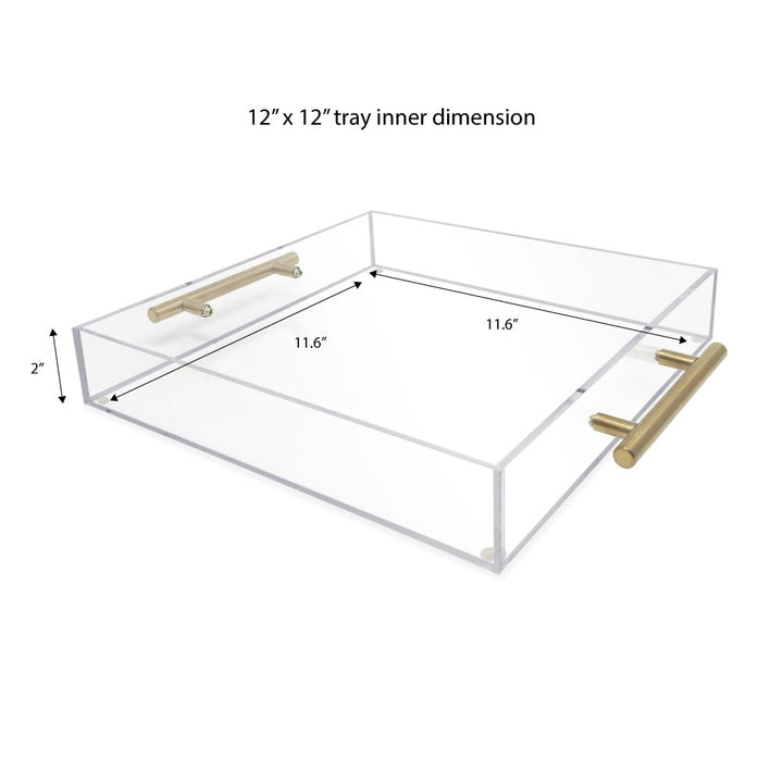Isaac Jacobs Clear Acrylic Serving Tray with Metal Handles, Spill-Proof, Stackable Organizer, Space-Saver, Food &amp; Drinks Server, Indoors/Outdoors, Lucite Storage Décor &amp; More