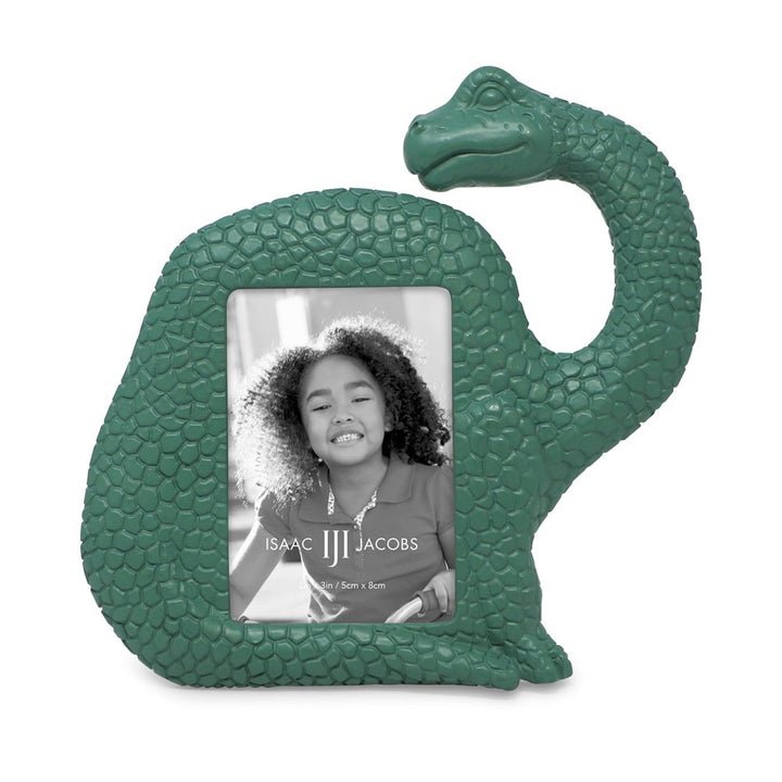 Isaac Jacobs 2” x 3" Resin Dinosaur Picture Frame, Vertical Keepsake Photo Frame with Easel and Hanging Tabs for Tabletop, Desktop &amp; Wall Display