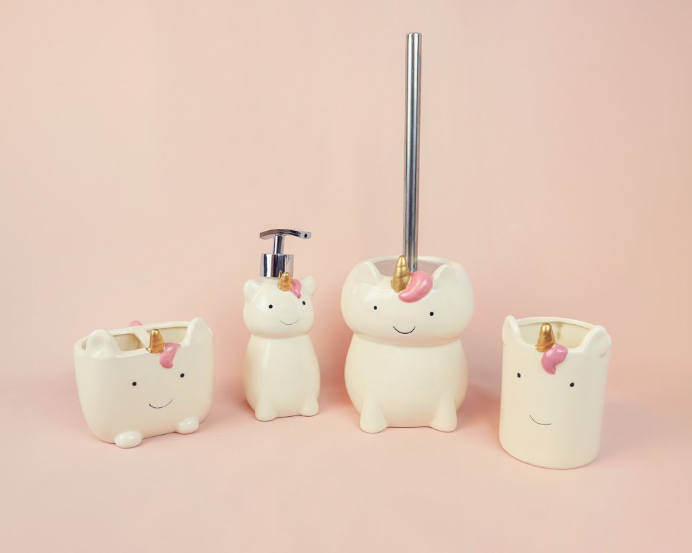 Isaac Jacobs Ceramic Toilet Bowl Brush Holder with Metal Handle - Bathroom Accessory &amp; Cleaning Storage