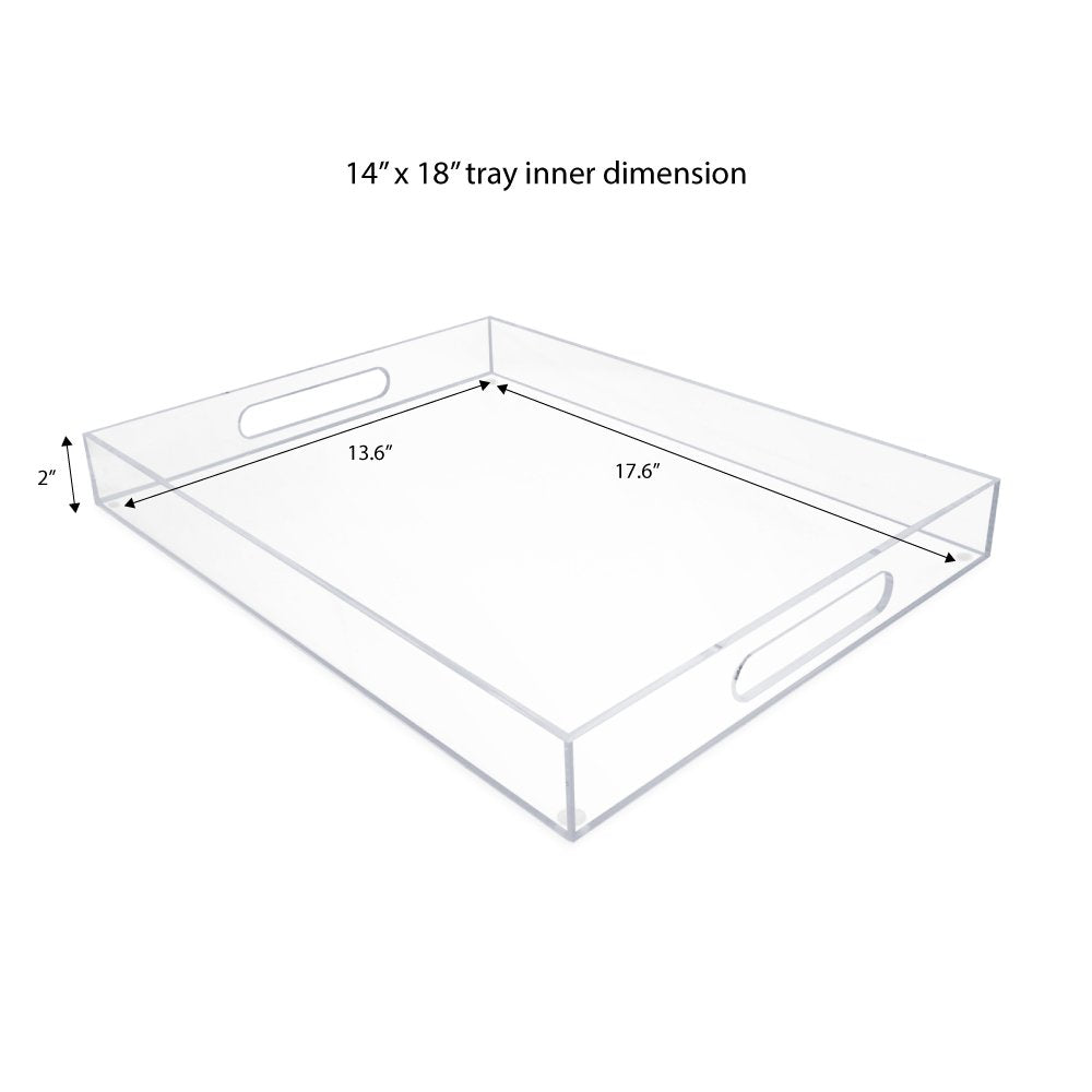 Isaac Jacobs Clear Acrylic Serving Tray with Cutout Handles, Spill-Proof, Stackable Organizer, Space-Saver, Food &amp; Drinks Server, Indoors/Outdoors, Lucite Storage Décor &amp; More