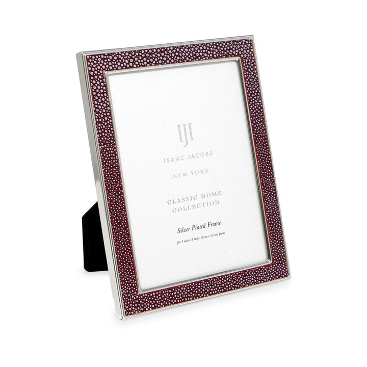 Isaac Jacobs Leather with Metal (Vertical &amp; Horizontal) Picture Frame, Shagreen Border w/ Black Fabric Easel, Wall-Mountable, Made For Tabletop, Photo Gallery