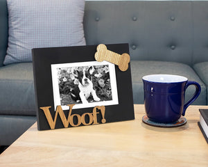 Isaac Jacobs Wood Sentiments Dog “Woof!” Picture Frame, Photo Gift for Pet Dog, Puppy, Display on Tabletop, Desk