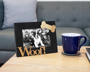 Isaac Jacobs Wood Sentiments Dog “Woof!” Picture Frame, Photo Gift for Pet Dog, Puppy, Display on Tabletop, Desk