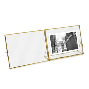 Isaac Jacobs Vintage Style Brass and Glass, Floating Photo Frame, Metal, with Locket Closure and Angled Base, for Pictures, Art, Mementos, Keepsakes