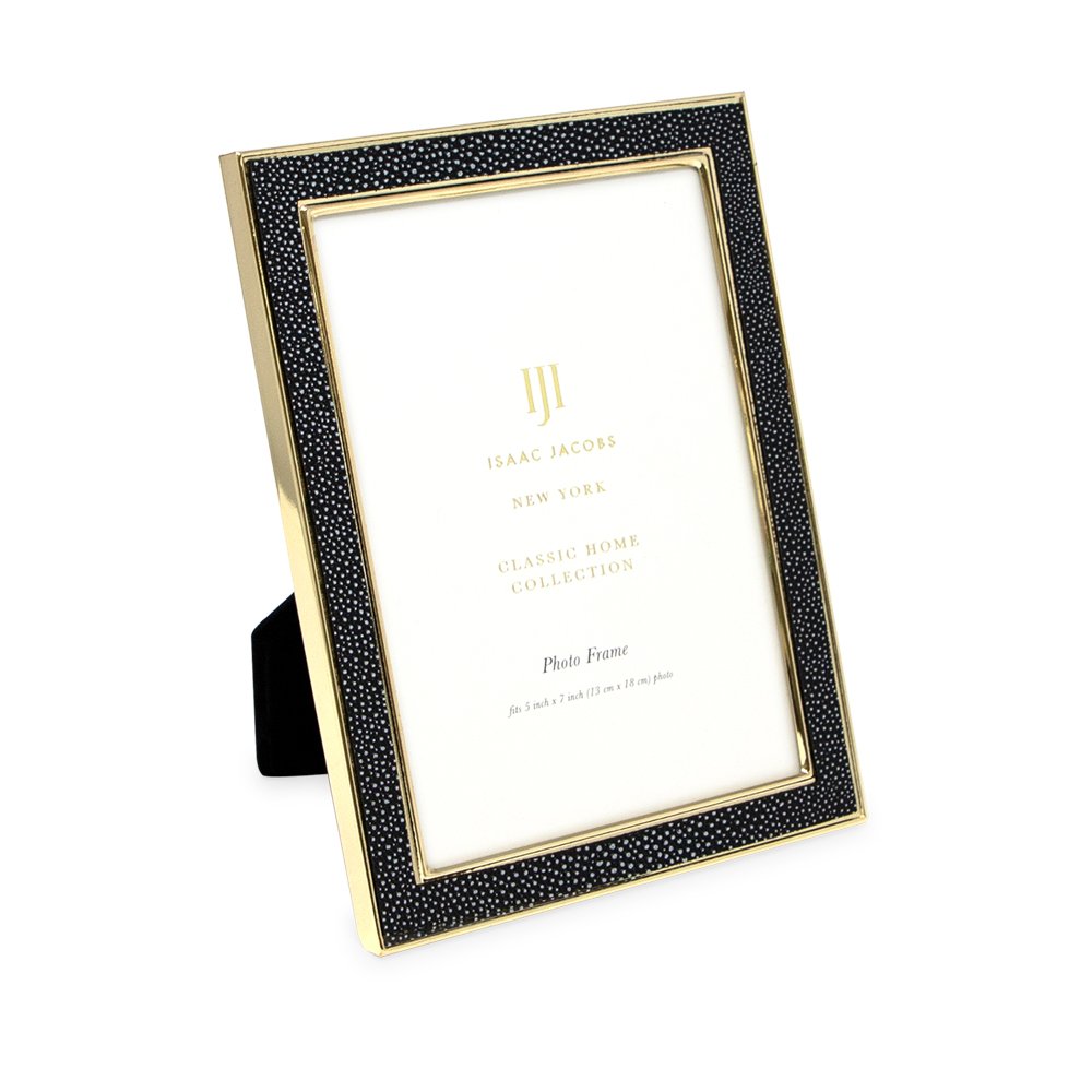 Isaac Jacobs Leather with Metal (Vertical &amp; Horizontal) Picture Frame, Shagreen Border w/ Black Fabric Easel, Wall-Mountable, Made For Tabletop, Photo Gallery