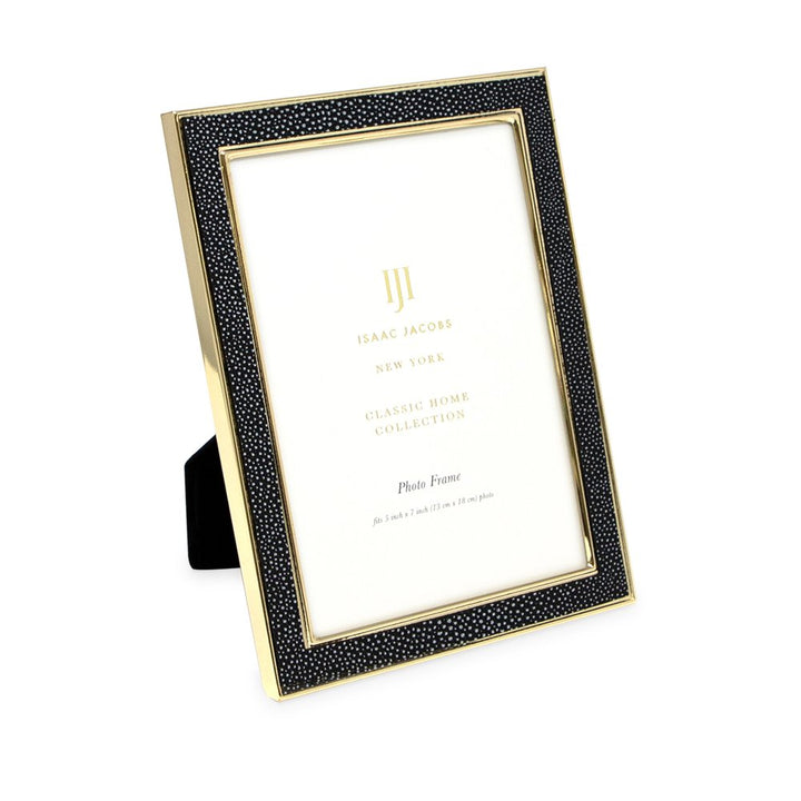 Isaac Jacobs Leather with Metal (Vertical &amp; Horizontal) Picture Frame, Shagreen Border w/ Black Fabric Easel, Wall-Mountable, Made For Tabletop, Photo Gallery