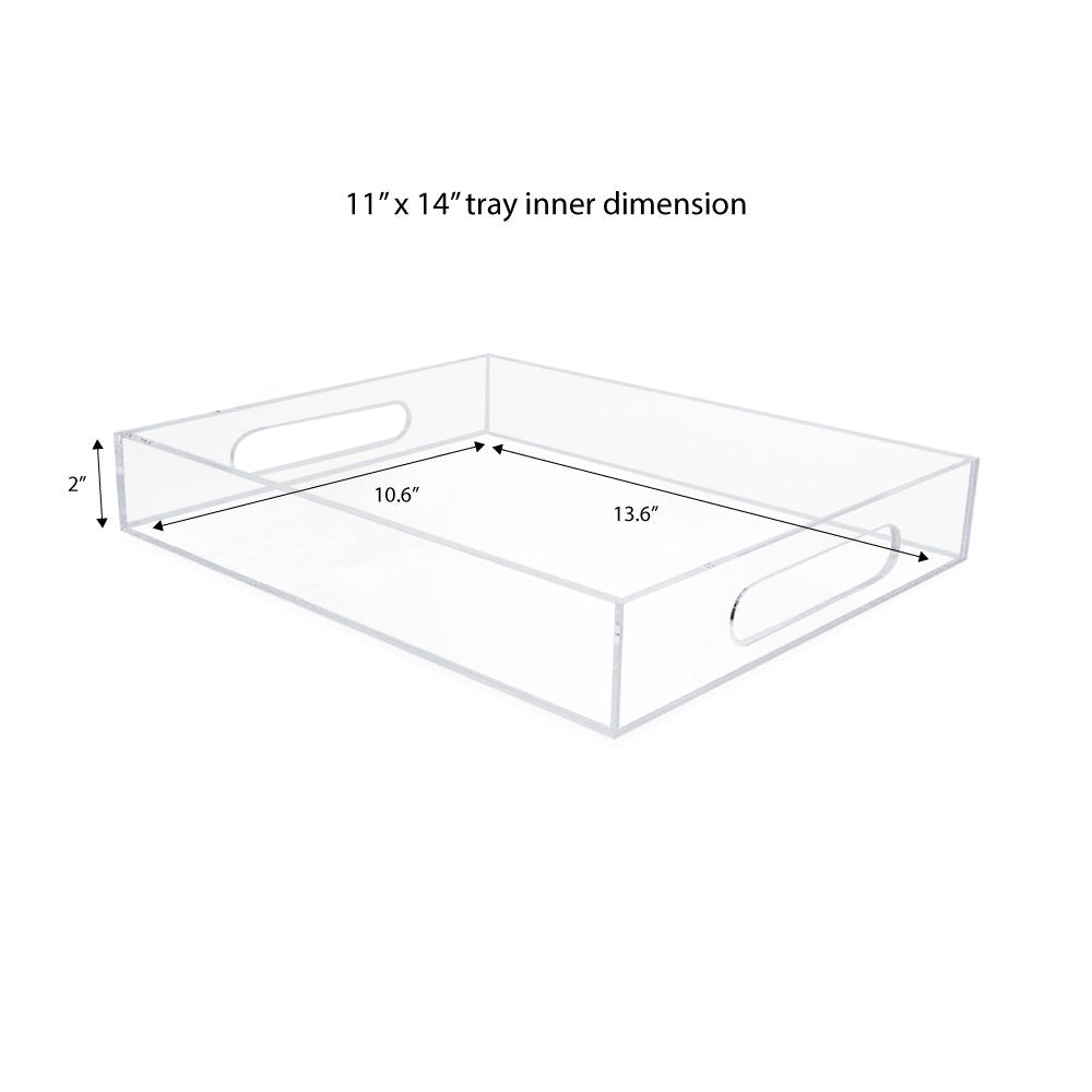 Isaac Jacobs Clear Acrylic Serving Tray with Cutout Handles, Spill-Proof, Stackable Organizer, Space-Saver, Food &amp; Drinks Server, Indoors/Outdoors, Lucite Storage Décor &amp; More