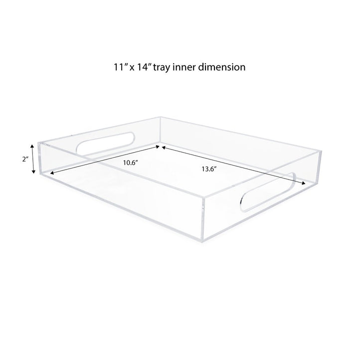 Isaac Jacobs Clear Acrylic Serving Tray with Cutout Handles, Spill-Proof, Stackable Organizer, Space-Saver, Food &amp; Drinks Server, Indoors/Outdoors, Lucite Storage Décor &amp; More