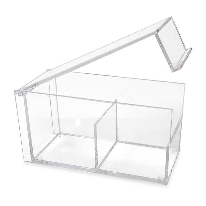 Isaac Jacobs 2-Compartment Rectangular Clear Acrylic Organizer with Lid (6.75" L x 3" W x 3.25" H), Tea Bag Holder, Multi-Sectional Tray, Stackable, Storage Box, for Kitchen, Bathroom, Office &amp; More