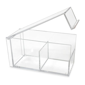 Isaac Jacobs 2-Compartment Rectangular Clear Acrylic Organizer with Lid (6.75" L x 3" W x 3.25" H), Tea Bag Holder, Multi-Sectional Tray, Stackable, Storage Box, for Kitchen, Bathroom, Office & More