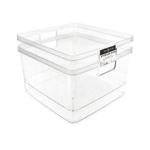 Isaac Jacobs Clear Storage Bins w/Cutout Handles, Plastic Organizer for Home, Office, Kitchen, Fridge/Freezer, Bathroom, BPA Free, Food Safe