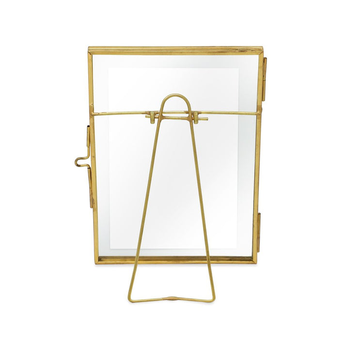 Isaac Jacobs (2-Pack) Vintage Style Brass and Glass, Metal Floating Picture Frame with Locket Closure, for Photos, Art, &amp; More, Tabletop Display