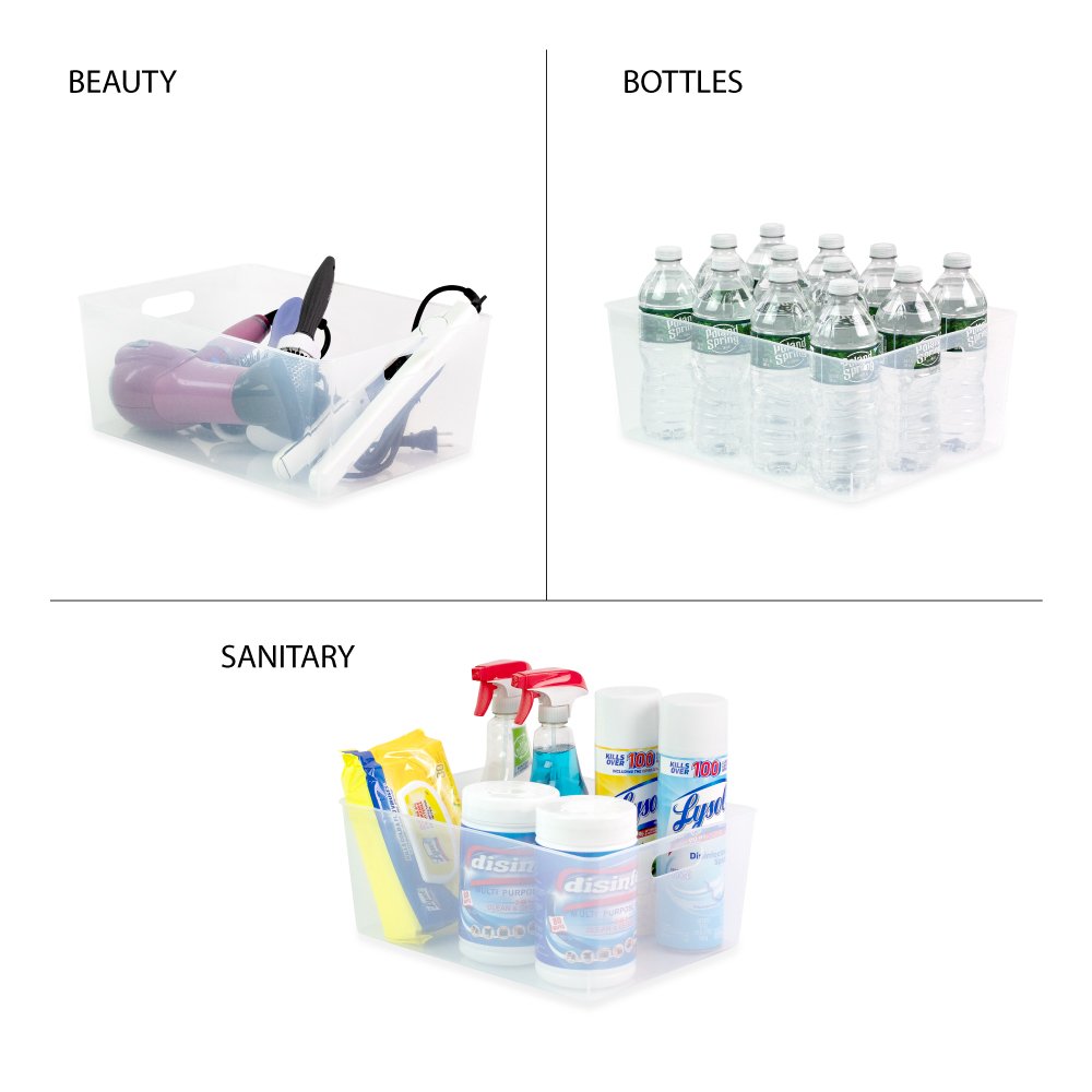 Isaac Jacobs 3-Pack Clear Storage Bins with Cutout Handles, Plastic Organizer for Home, Office, Kitchen, Fridge/Freezer, Drawers, BPA Free, Food Safe