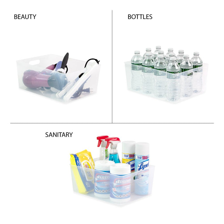 Isaac Jacobs 3-Pack Clear Storage Bins with Cutout Handles, Plastic Organizer for Home, Office, Kitchen, Fridge/Freezer, Drawers, BPA Free, Food Safe