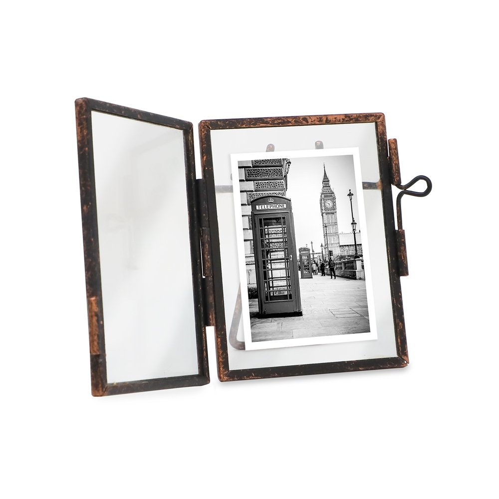Isaac Jacobs 2x3 (10-Pack) Vintage Style Brass and Glass, Metal Floating Picture Frame (Vertical) with Locket Closure, for Photos, Art, More, Tabletop Display_