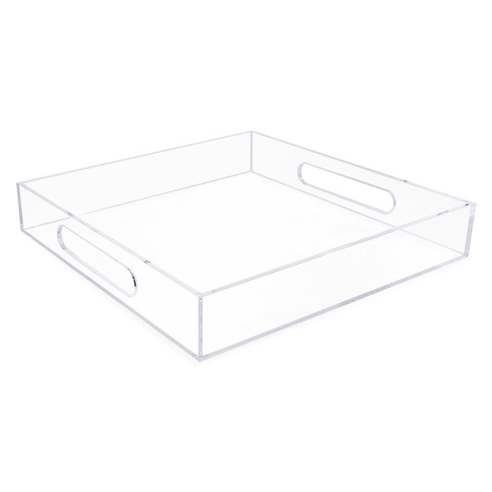 Isaac Jacobs Clear Acrylic Serving Tray with Cutout Handles, Spill-Proof, Stackable Organizer, Space-Saver, Food &amp; Drinks Server, Indoors/Outdoors, Lucite Storage Décor &amp; More
