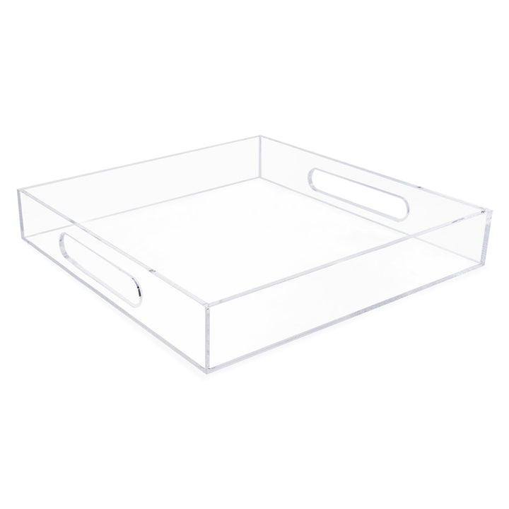 Isaac Jacobs Clear Acrylic Serving Tray with Cutout Handles, Spill-Proof, Stackable Organizer, Space-Saver, Food &amp; Drinks Server, Indoors/Outdoors, Lucite Storage Décor &amp; More