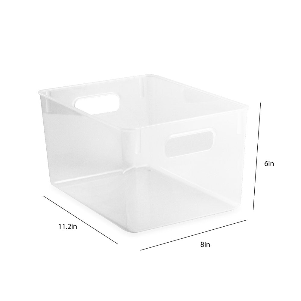 Isaac Jacobs 3-Pack Clear Storage Bins with Cutout Handles, Plastic Organizer for Home, Office, Kitchen, Fridge/Freezer, Drawers, BPA Free, Food Safe