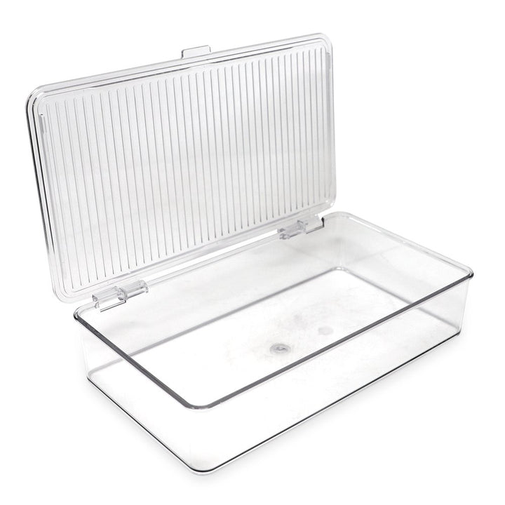 Isaac Jacobs Stackable Organizer Bin w/ Hinged Lid, Clear Storage Box, Home, Office, School, Fridge, Bathroom, Kitchen, Pantry Container, BPA-Free, Food Safe_