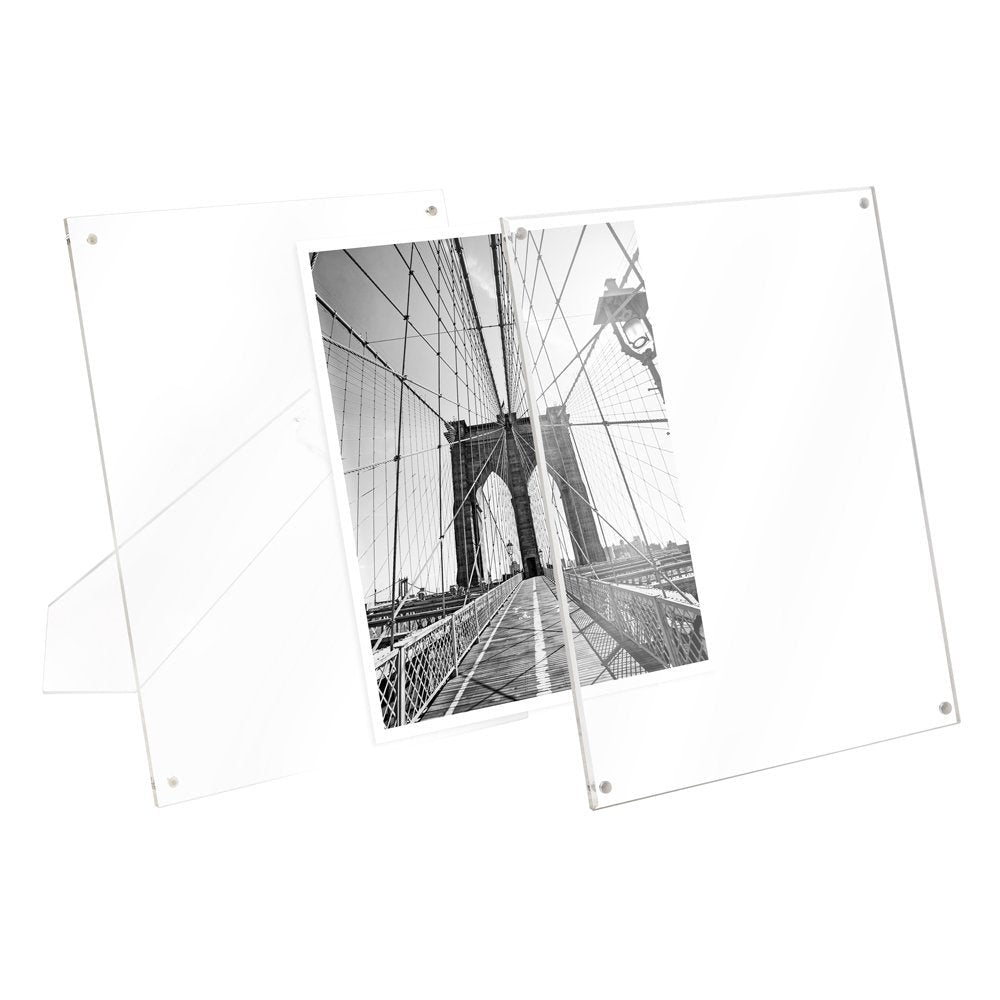 Isaac Jacobs Clear Plain Acrylic Picture Frame, Magnetic Photo Frame, Made for Tabletop Display with Two-Way Easel