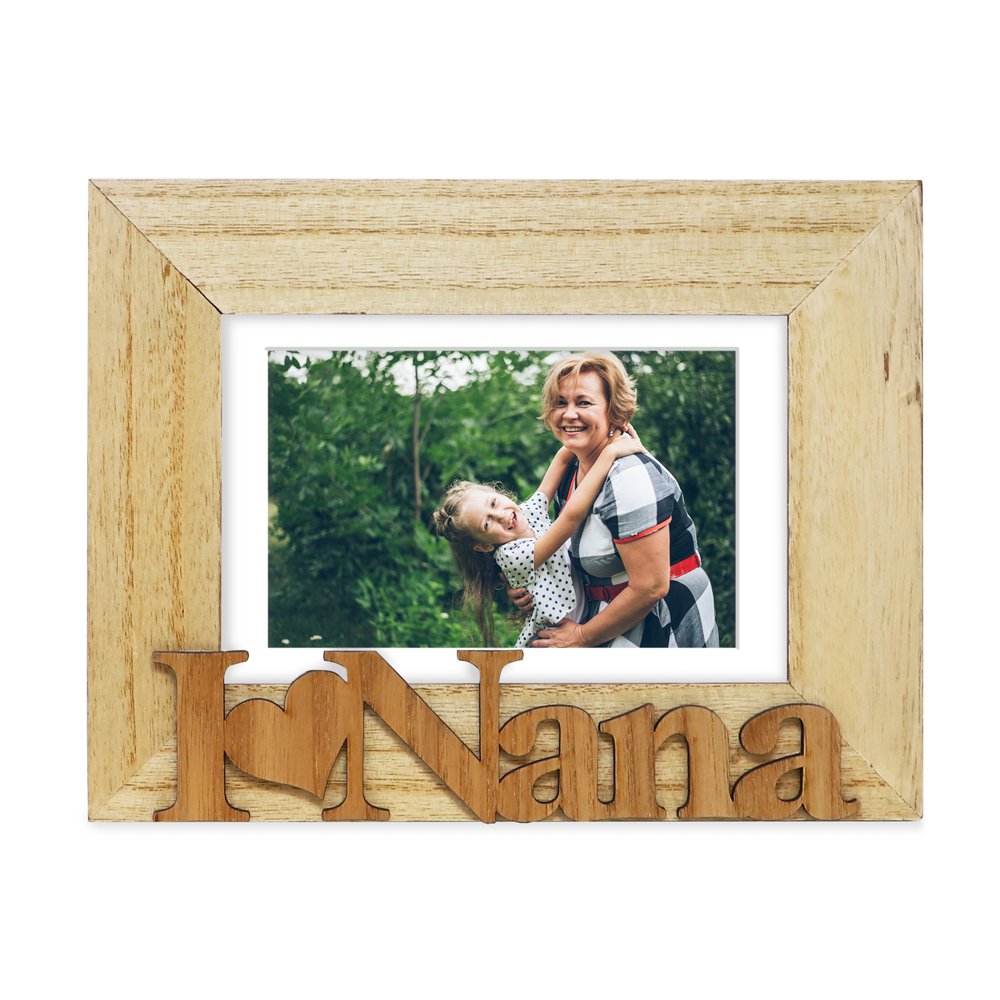 Isaac Jacobs Wood Sentiments “I Love Nana” Picture Frame, Photo Gift for Nana, Grandma, Family, Display on Tabletop, Desk