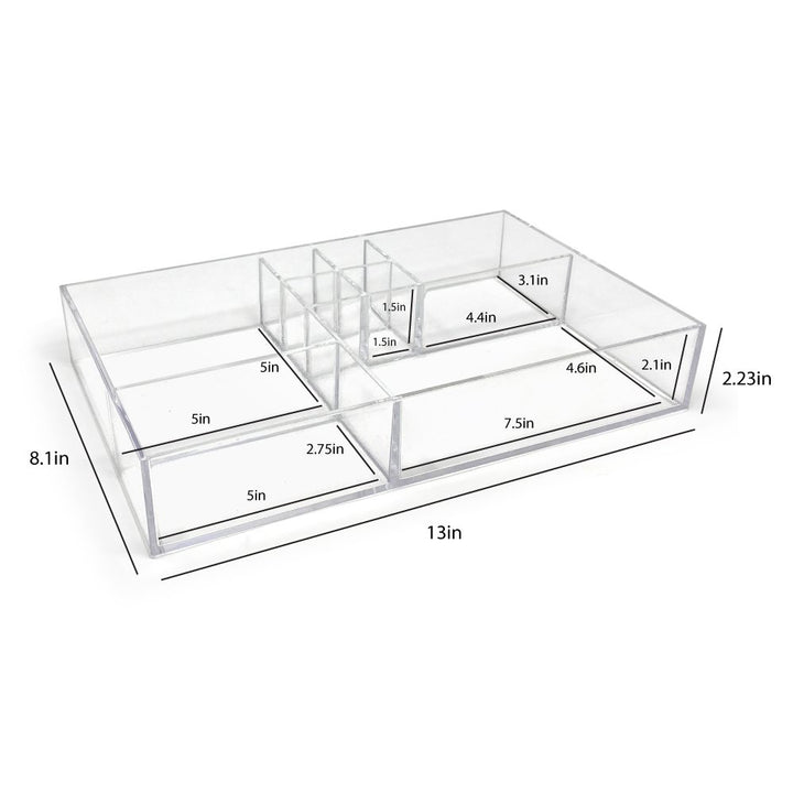 Isaac Jacobs 8-Compartment Clear Acrylic Drawer Organizer (13" L x 8.1" W x 2.3" H), Multi-Sectional Tray &amp; Storage Solution for Makeup, School &amp; Office Supplies, Bathroom, Kitchen