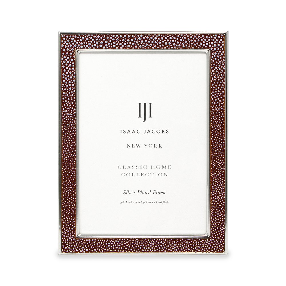 Isaac Jacobs Leather with Metal (Vertical &amp; Horizontal) Picture Frame, Shagreen Border w/ Black Fabric Easel, Wall-Mountable, Made For Tabletop, Photo Gallery