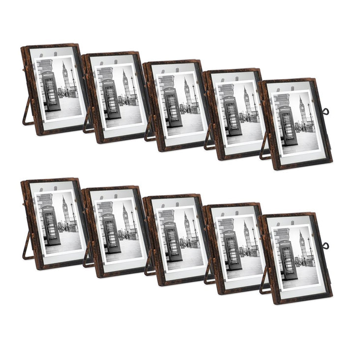 Isaac Jacobs 2x3 (10-Pack) Vintage Style Brass and Glass, Metal Floating Picture Frame (Vertical) with Locket Closure, for Photos, Art, More, Tabletop Display_