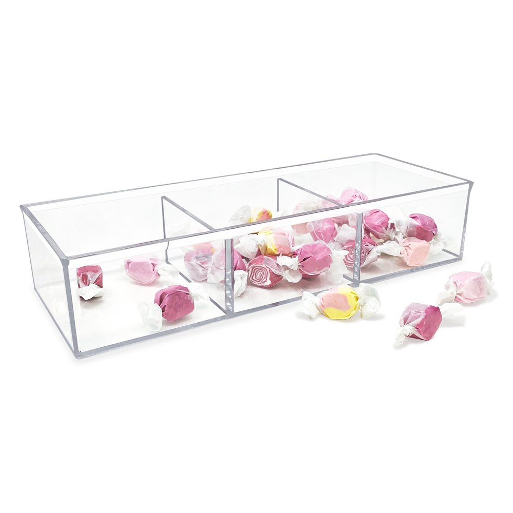 Isaac Jacobs Large 3-Compartment Clear Acrylic Stackable Organizer (12.9" L x 5" W x 2.7" H), Multi-Sectional Tray &amp; Storage Solution for Makeup, Craft Supplies &amp; More, for Bathroom, Kitchen, Office